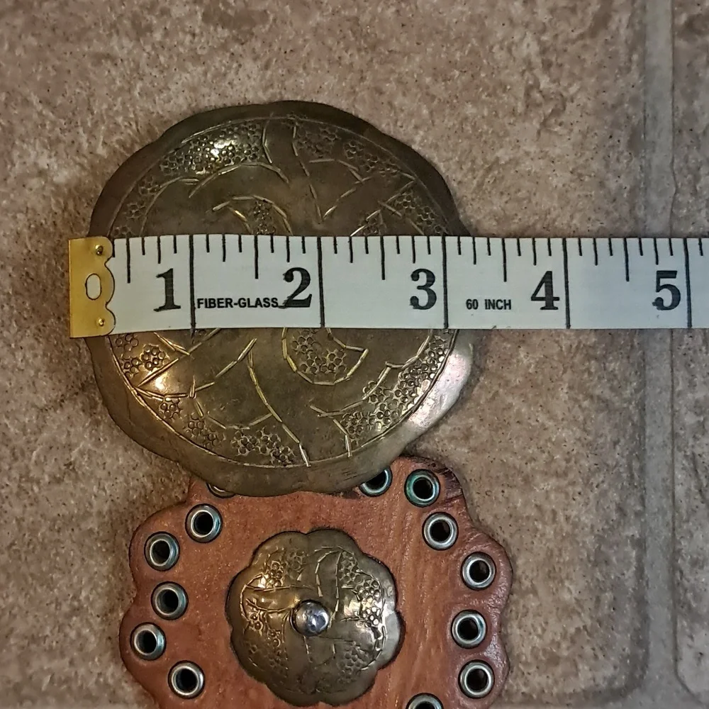 Brown Leather Western Concho Belt with Brass Medallions - Picture 7 of 8
